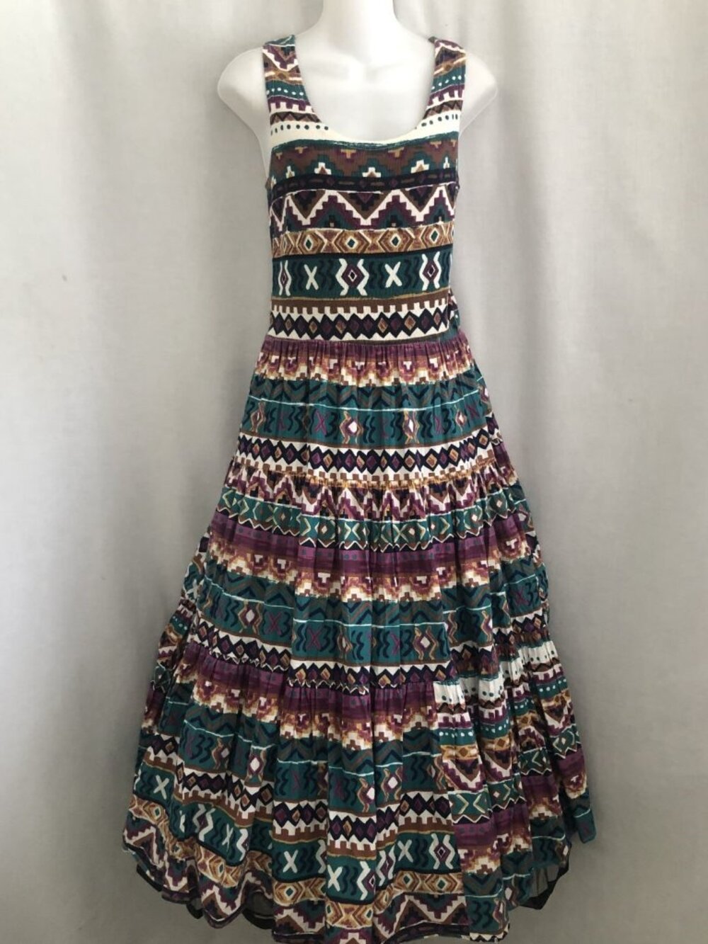 Vintage 90s Aztec Geo Print Cotton Dress Small Kathie Lee Plaza South - Picture 8 of 15
